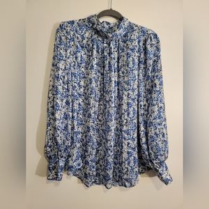 Blue and White Floral Blouse